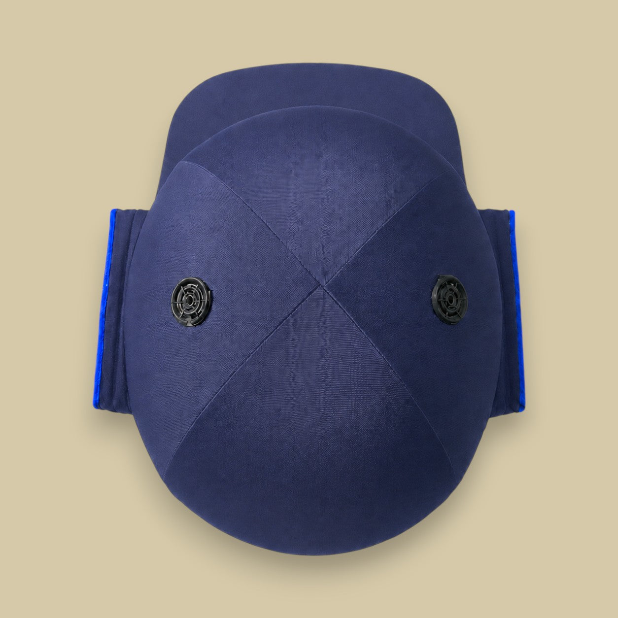 Cricket House adult batting helmet in blue with a lightweight ABS shell and top ventilation ports, top-down view.