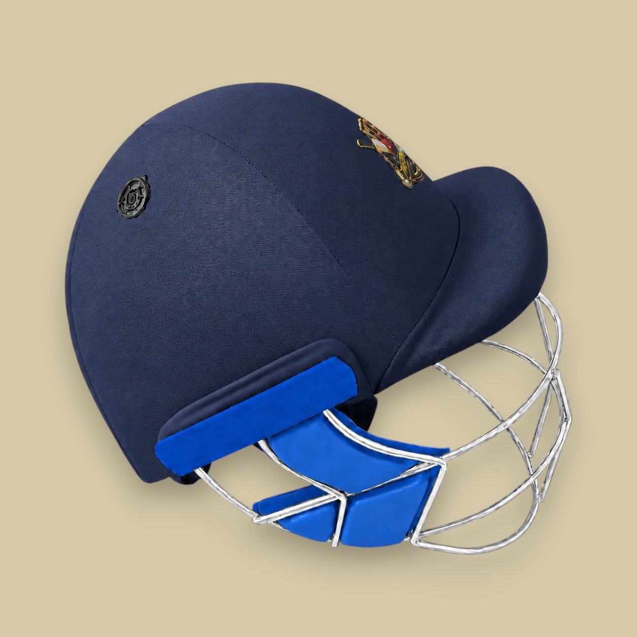 Cricket House adult batting helmet in blue with a reinforced steel grille and lightweight ABS shell.