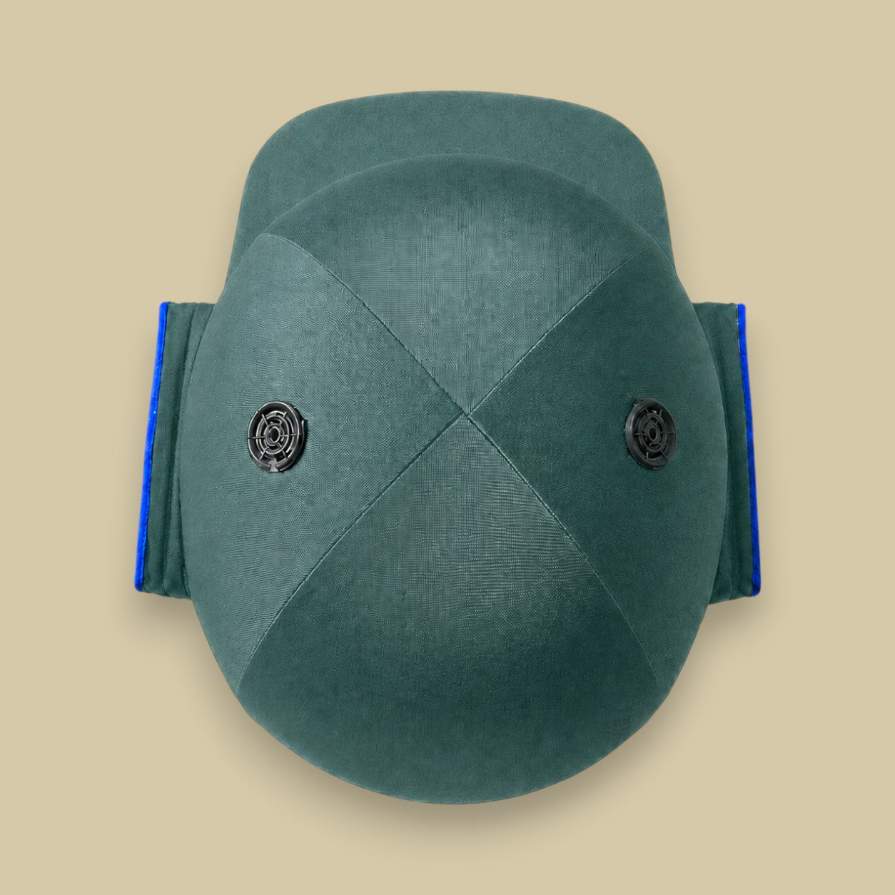 Cricket House adult batting helmet in green with a lightweight ABS shell and top ventilation ports, top-down view.